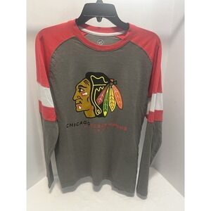 Chicago Blackhawks T-Shirt Men's Medium 47' Brand Logo NHL Hockey LS Tee
